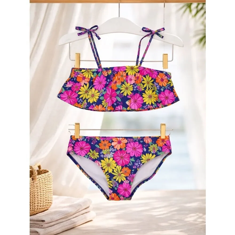 NWT Cat & Jack Girls Pink Floral Bikini Swim Suit - Size M 8/10